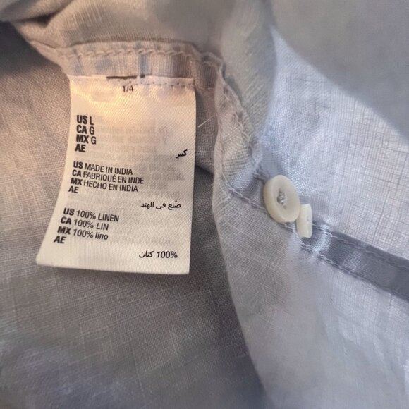 Club Room Luxury 100% Linen Long Sleeve Shirt banded grandad collar Large - Picture 9 of 11